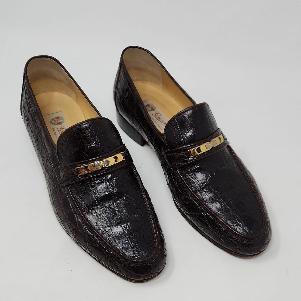GUCCI LUXURY BROWN CROCODILE / ALLIGATOR LOAFERS